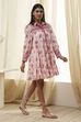 Peach-Colored Cotton  Floral Tiered Dress image number 4