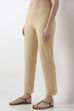 Beige Cotton Lycra Straight Pants image number 2