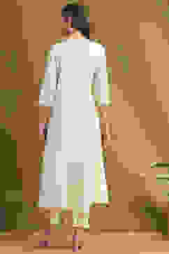 Off-White Cotton Printed Festive A-Line Suit Set image number 4