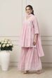 Pink Cotton Gathered Suit Set image number 3