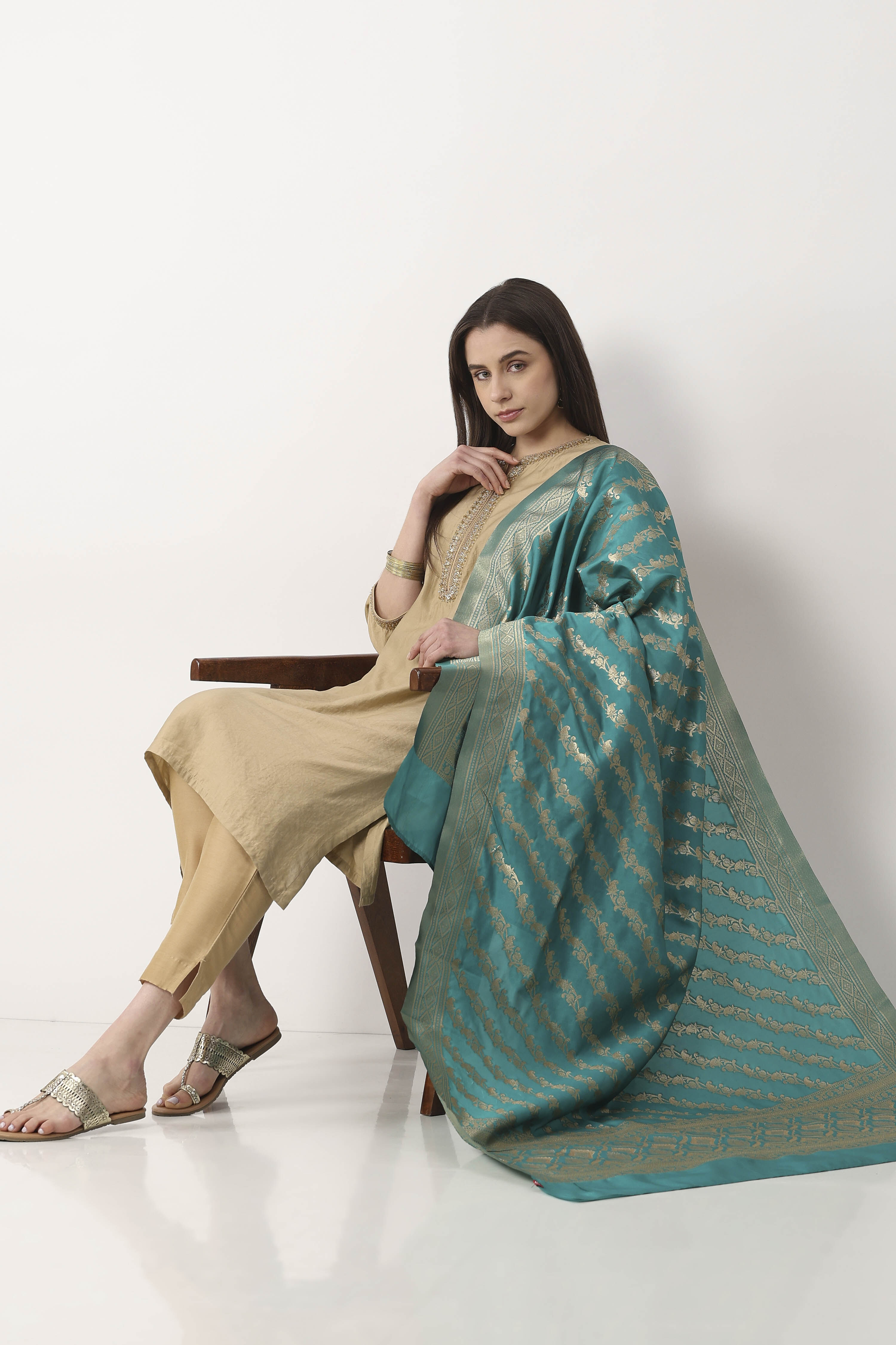 Turquoise Art Silk Dupatta image number 0