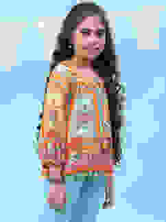 Orange Rayon Printed Top image number 3