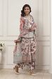 Grey-Red Cotton Anarkali Printed Suit Set image number 5