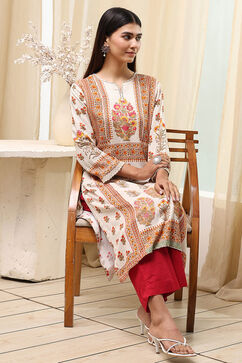 Off-White Printed Straight Kurta image number 0