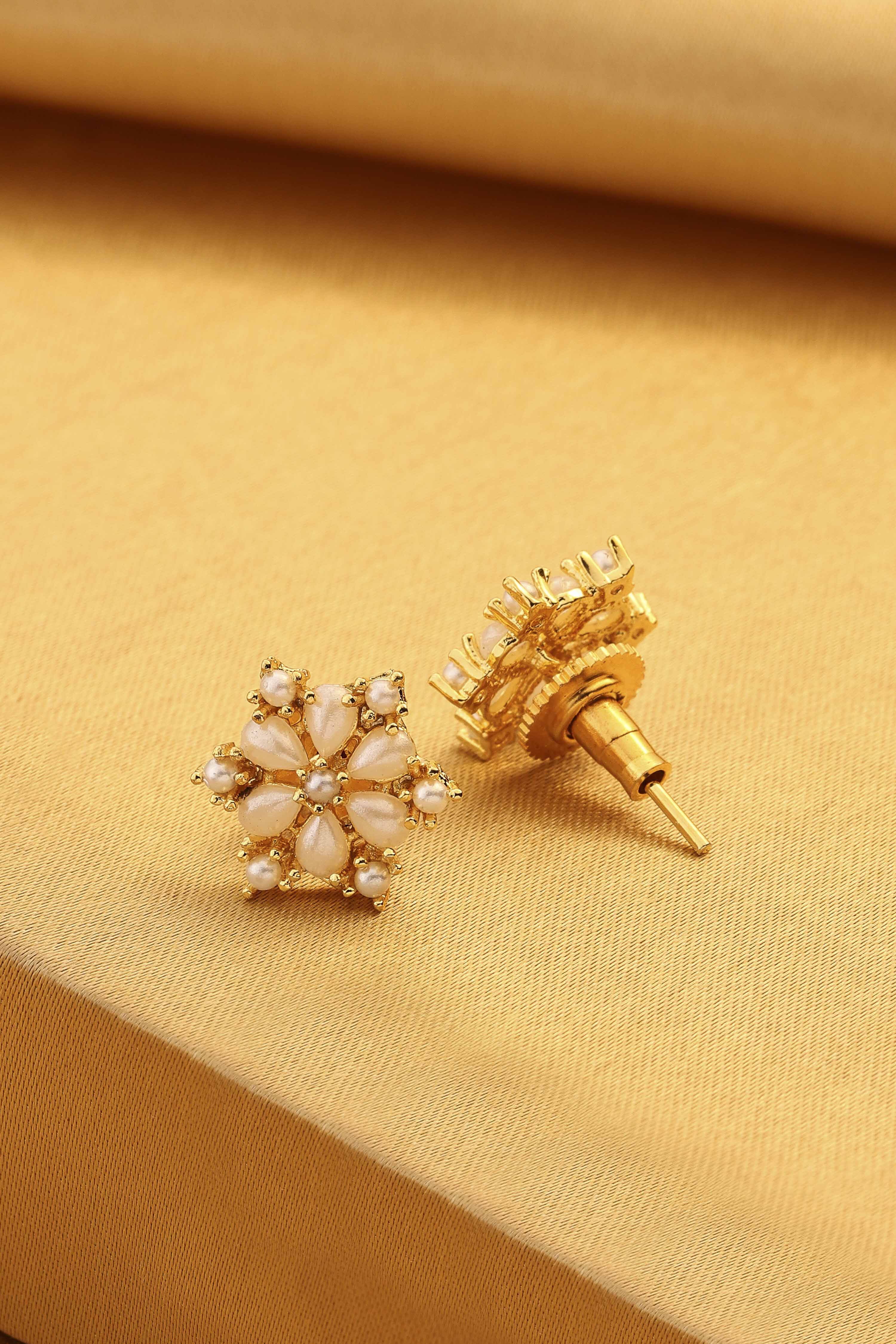 Pearl Brass Gold-Plated Stud Earrings image number 2