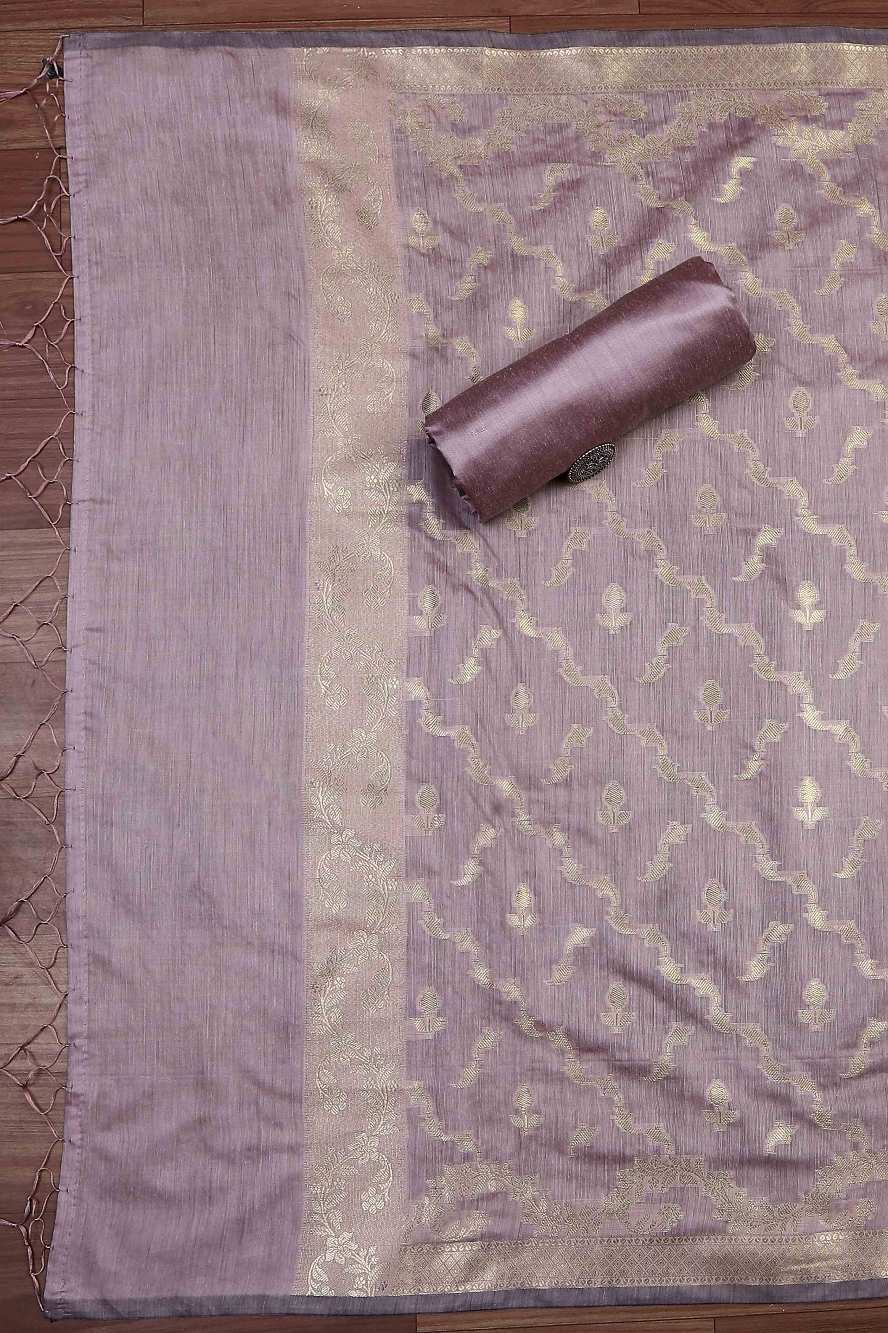 Lavender Cotton Printed Embroidered Unstitched Suit Set image number 3