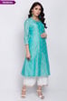 Yellow Poly Cotton A-Line Embroidered Kurta image number 0