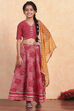 Red Poly Chanderi Printed Lehenga Set image number 6