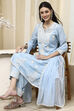 Blue Viscose Kalidar Suit Set image number 8