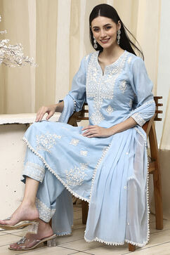Blue Viscose Kalidar Suit Set image number 8