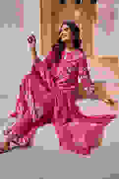 Berry Pink Rayon Straight Suit Set image number 7