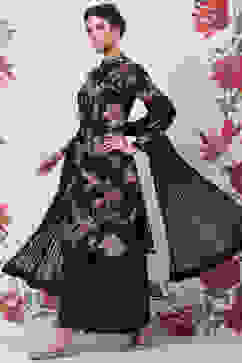 Rohit Bal Black Silk & Cotton Straight Kurta Suit Set image number 4