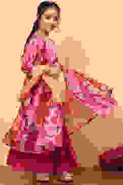 Pink Floral Printed Flared Festive Suit Set image number 0