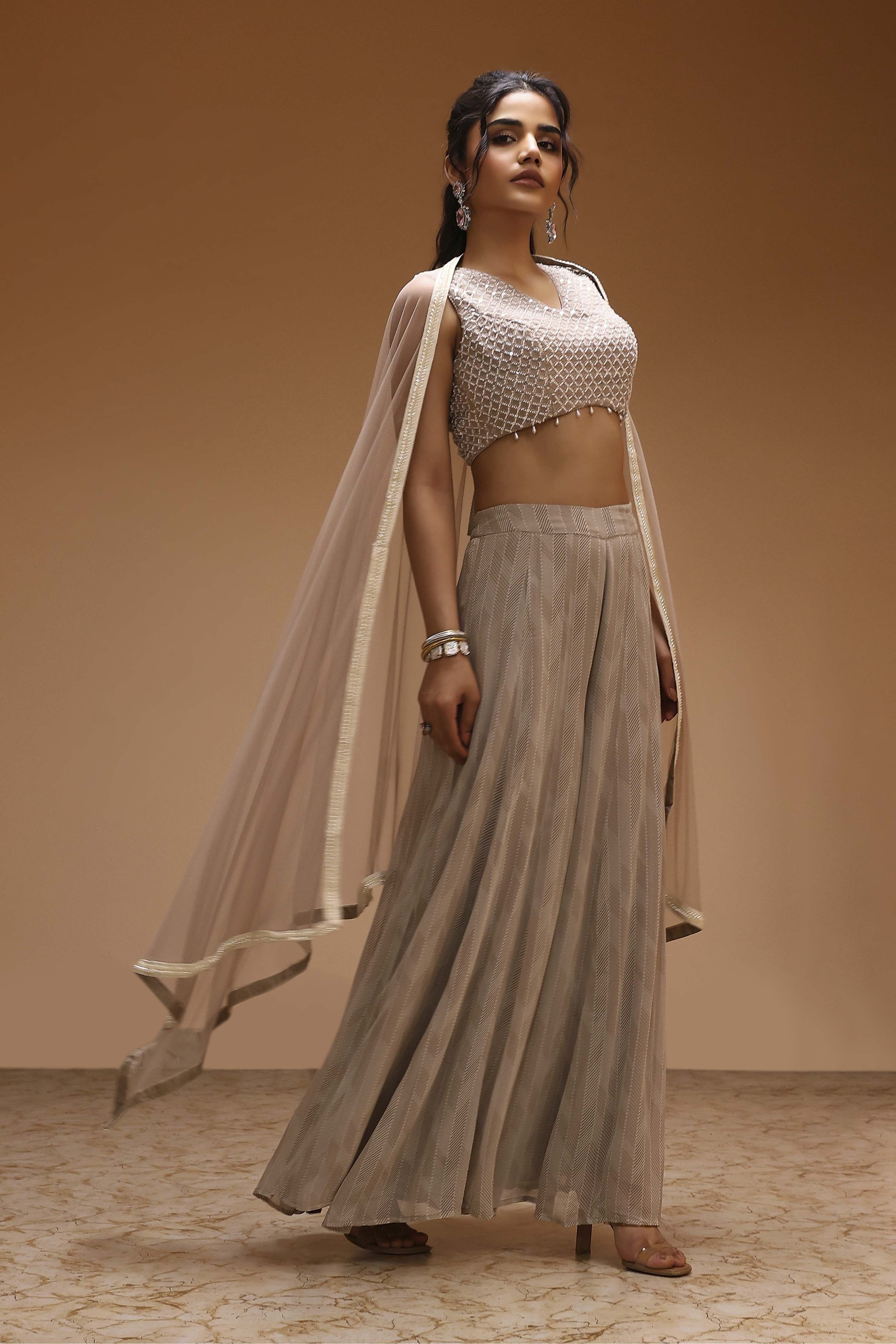 Beige Viscose Georgette Fusion Sharara Set image number 5