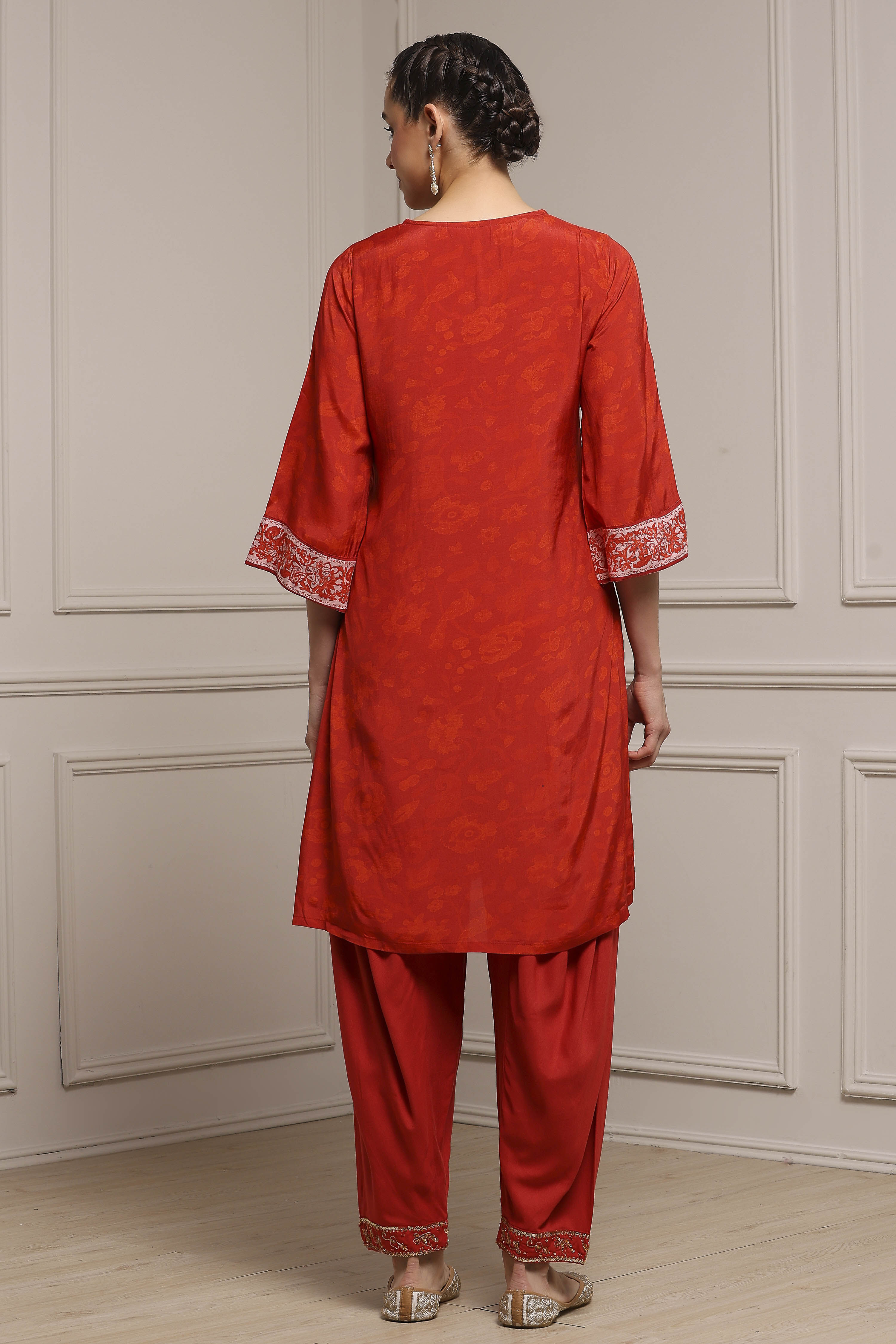 Burnt Orange Printed Straight Salwar Suit Set image number 4