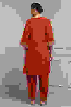 Burnt Orange Printed Straight Salwar Suit Set image number 4