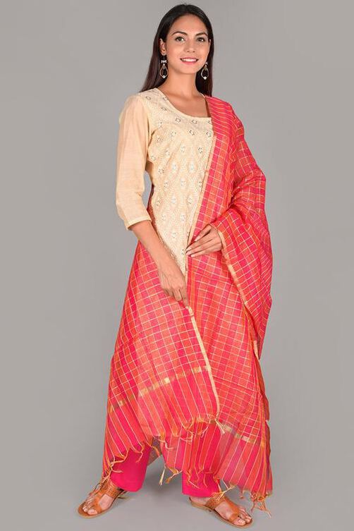 White Unstitched dress material Suit Set image number 3