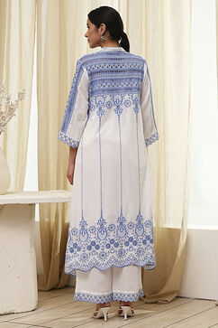White and Blue Cotton Asymmetric Suit Set image number 4