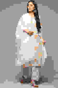 Ivory Cotton Straight Kurta Palazzo Suit Set image number 6