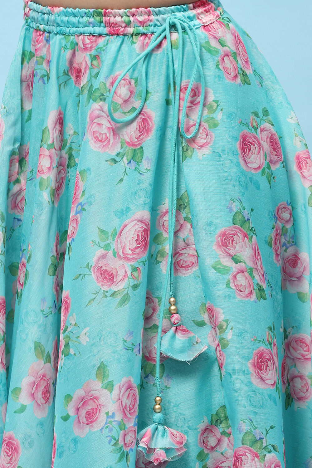 Blue Poly Chanderi Floral Printed Flared Lehenga Set image number 2