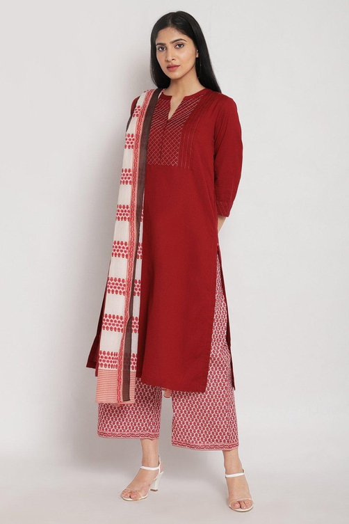 Red Straight Kurta Palazzo Suit Set image number 0