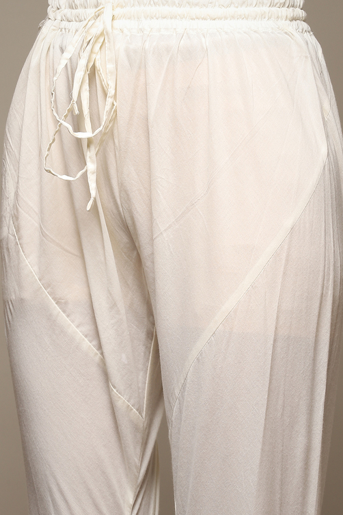 Off White Cotton Blend Layered Kurta Churidar Suit Set image number 4