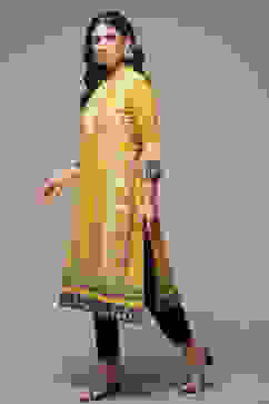 Ochre Cotton Straight Printed Kurta image number 3