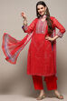 Red Polyester Straight Suit Set