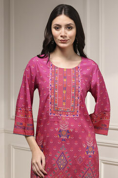Pink Viscose Rayon Straight Printed Suit Set image number 1