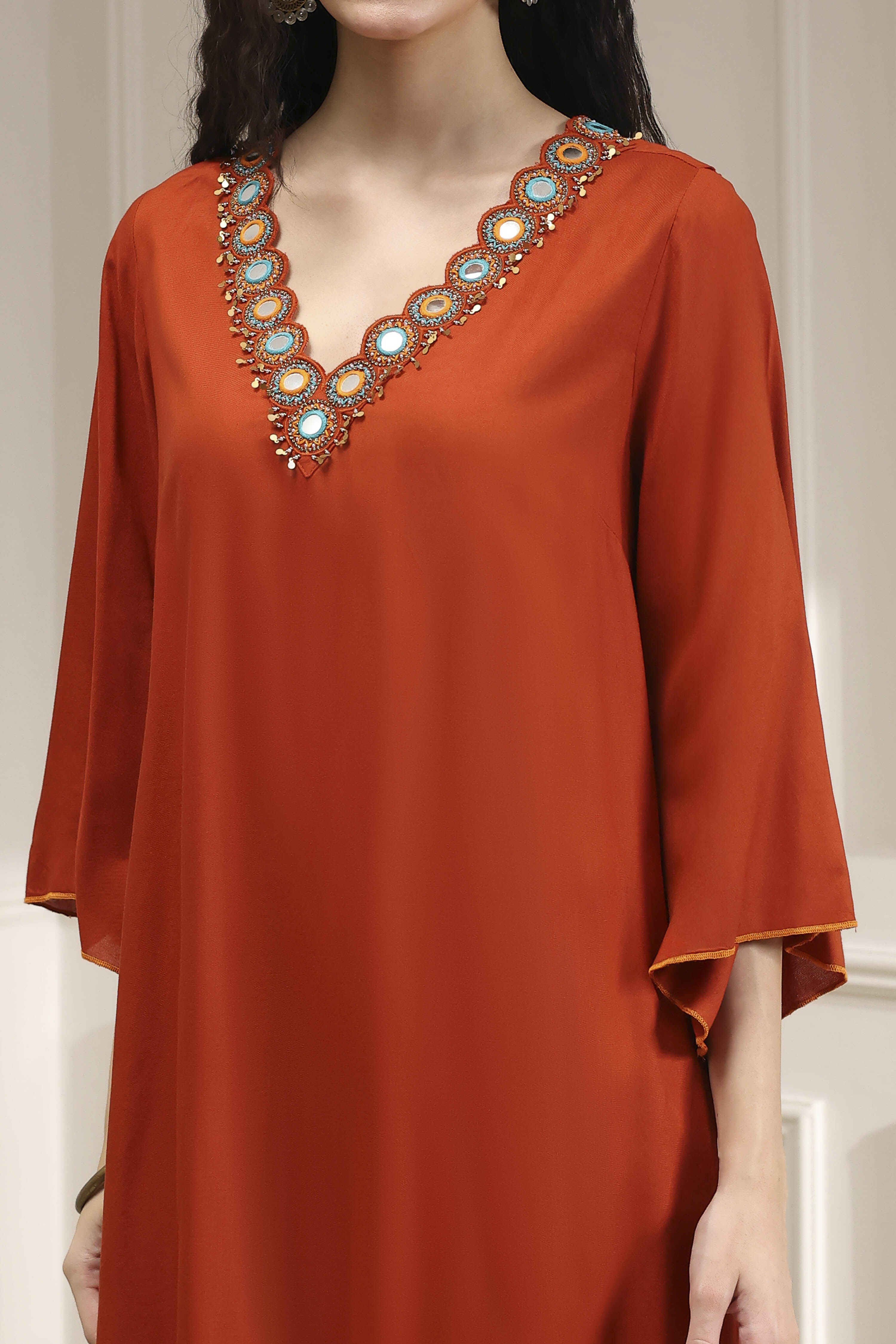 Burnt Orange Solid Relaxed Straight Suit Set image number 1