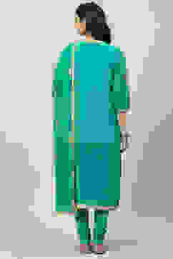Turquoise Art Silk Straight Kurta Churidar Suit Set image number 4