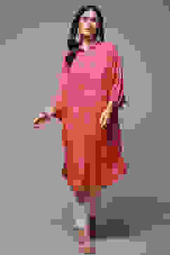 Red Rayon Straight Printed Kurta image number 1