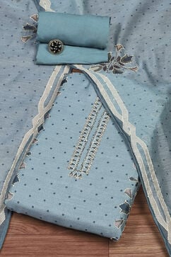 Blue Chanderi Printed Unstitched Suit Set image number 0