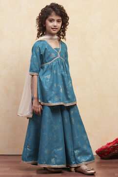 Teal Green Printed Peplum Suit Set image number 5