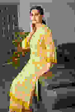 Lime Yellow Rayon Printed Straight Kurta Set image number 3