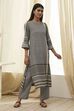 Black and Beige Printed Straight Kurta Set image number 5