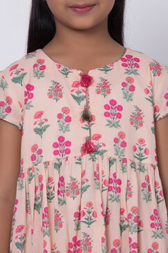 Peach Cotton Flared Straight Kurta Palazzo Suit Set image number 1