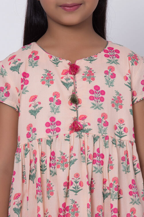 Peach Cotton Flared Straight Kurta Palazzo Suit Set image number 1
