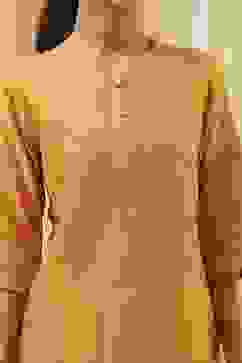 Ochre Yellow Cotton Silk Straight Suit Set image number 1