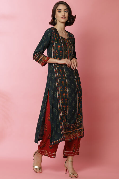 Rust LIVA Straight Printed Kurta image number 2