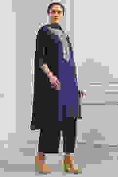 Blue Cotton Solid Straight Suit Set image number 5