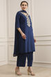 Blue Cotton Straight Dyed Suit Set image number 5