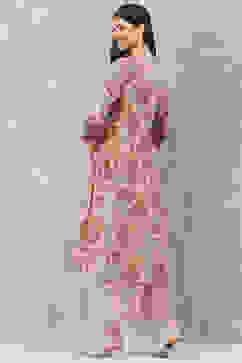 Beige Cotton A-Line Kurta Palazzo Suit Set image number 4