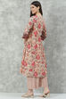Beige Cotton A-Line Kurta Palazzo Suit Set image number 4