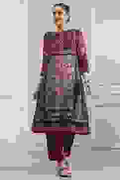 Black and Rust Printed Straight Kurta image number 5