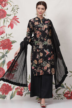 Rohit Bal Black Silk & Cotton Straight Kurta Suit Set image number 7