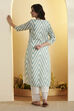 Sea Green Printed Poly Linen Floral Kurta Set image number 5