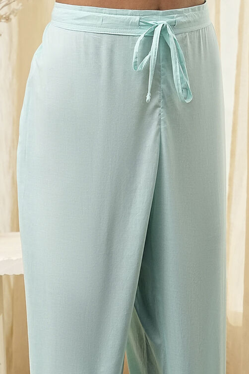 Aqua Cotton Printed Straight Suit Set image number 2
