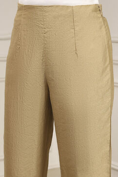 Beige Viscose Rayon Fitted Solid Pants image number 5