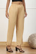 Beige Solid Mid-Rise Regular Pants image number 3